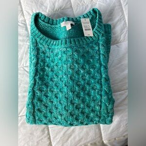 New without tags Talbots Crew Neck Cable knit size MP Teal Green
